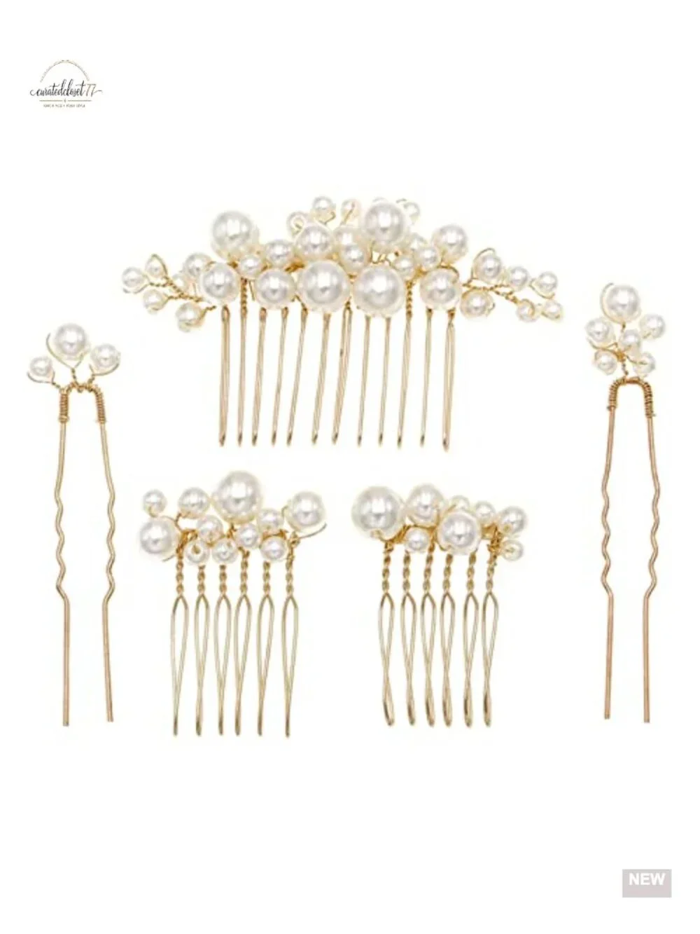 Pearl Hair Combs and Pins Set of 5, Bridal Hair Accessories for Wedding Prom